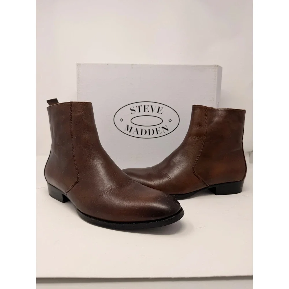 Steve Madden Santos Men's Brown Leather Chelsea Ankle Boots Size 7M‎ New